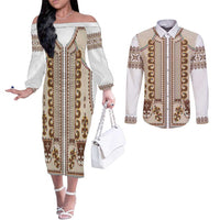 Hutsul Keptar Ukraine Couples Matching Off The Shoulder Long Sleeve Dress and Long Sleeve Button Shirt Carpathian Folk Embroidery Heritage Style - Wonder Print Shop
