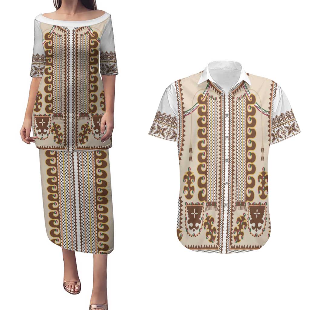 Hutsul Keptar Ukraine Couples Matching Puletasi and Hawaiian Shirt Carpathian Folk Embroidery Heritage Style - Wonder Print Shop