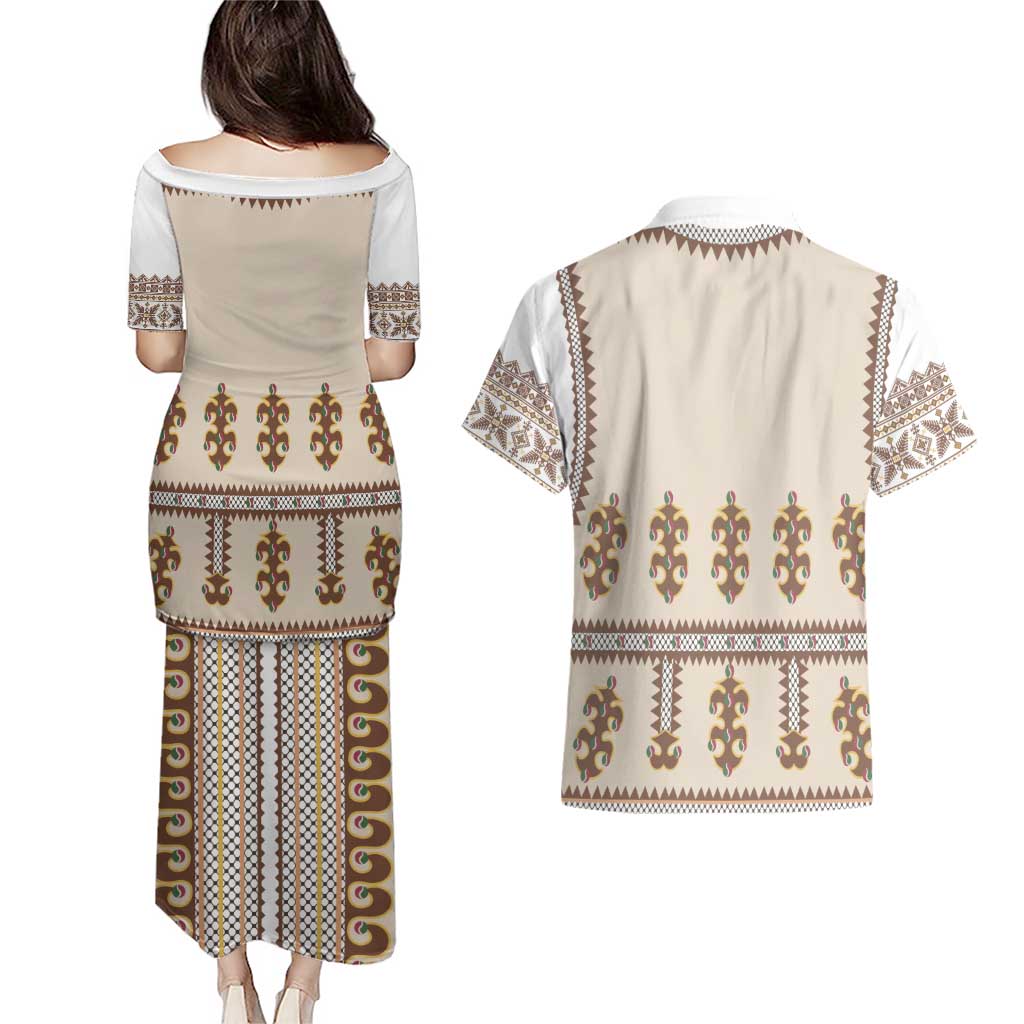 Hutsul Keptar Ukraine Couples Matching Puletasi and Hawaiian Shirt Carpathian Folk Embroidery Heritage Style - Wonder Print Shop