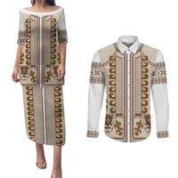 Hutsul Keptar Ukraine Couples Matching Puletasi and Long Sleeve Button Shirt Carpathian Folk Embroidery Heritage Style - Wonder Print Shop