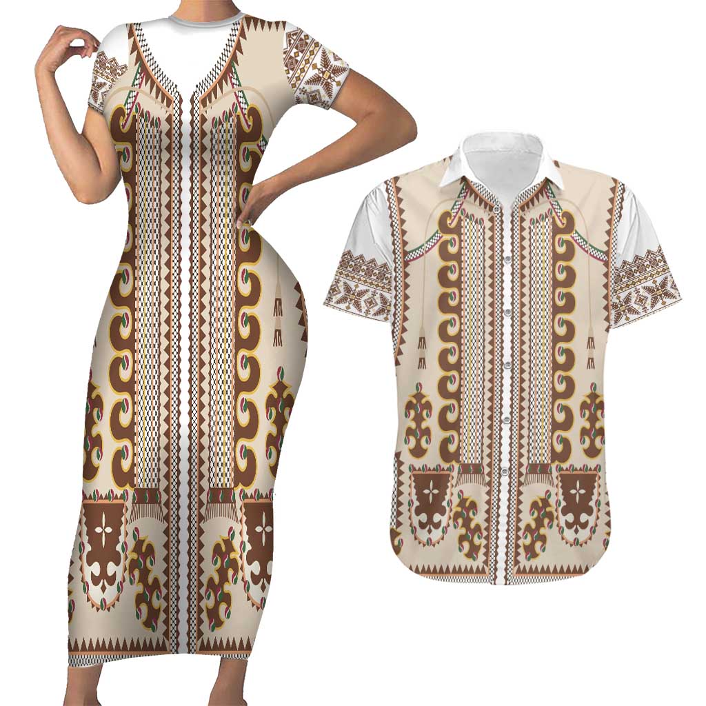 Hutsul Keptar Ukraine Couples Matching Short Sleeve Bodycon Dress and Hawaiian Shirt Carpathian Folk Embroidery Heritage Style - Wonder Print Shop