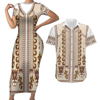 Hutsul Keptar Ukraine Couples Matching Short Sleeve Bodycon Dress and Hawaiian Shirt Carpathian Folk Embroidery Heritage Style - Wonder Print Shop