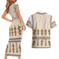 Hutsul Keptar Ukraine Couples Matching Short Sleeve Bodycon Dress and Hawaiian Shirt Carpathian Folk Embroidery Heritage Style - Wonder Print Shop