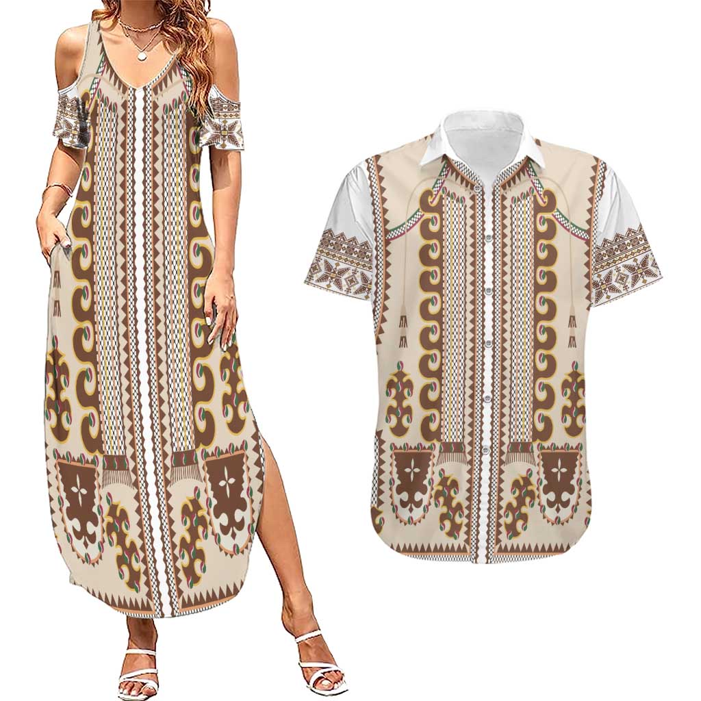 Hutsul Keptar Ukraine Couples Matching Summer Maxi Dress and Hawaiian Shirt Carpathian Folk Embroidery Heritage Style - Wonder Print Shop