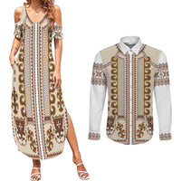 Hutsul Keptar Ukraine Couples Matching Summer Maxi Dress and Long Sleeve Button Shirt Carpathian Folk Embroidery Heritage Style - Wonder Print Shop