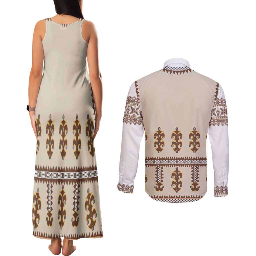 Hutsul Keptar Ukraine Couples Matching Tank Maxi Dress and Long Sleeve Button Shirt Carpathian Folk Embroidery Heritage Style - Wonder Print Shop