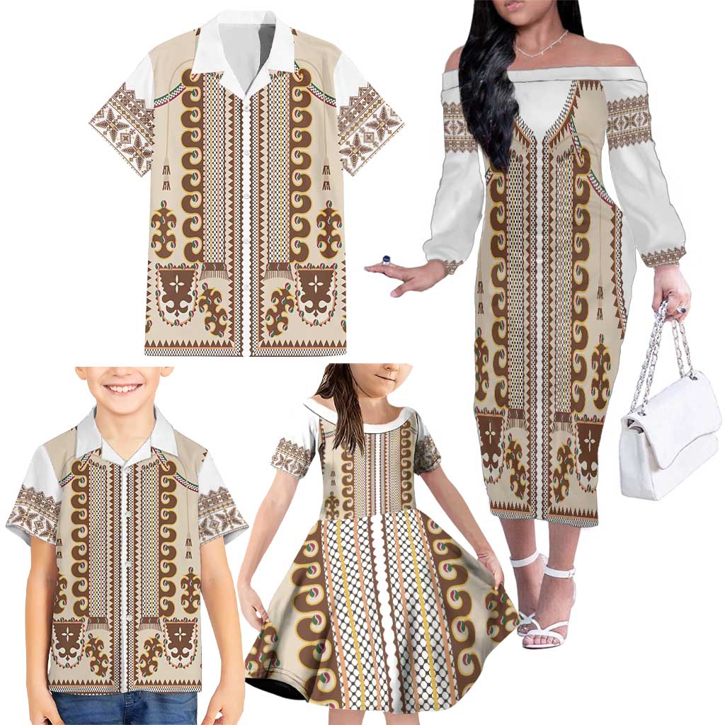 Hutsul Keptar Ukraine Family Matching Off The Shoulder Long Sleeve Dress and Hawaiian Shirt Carpathian Folk Embroidery Heritage Style