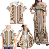 Hutsul Keptar Ukraine Family Matching Off Shoulder Maxi Dress and Hawaiian Shirt Carpathian Folk Embroidery Heritage Style