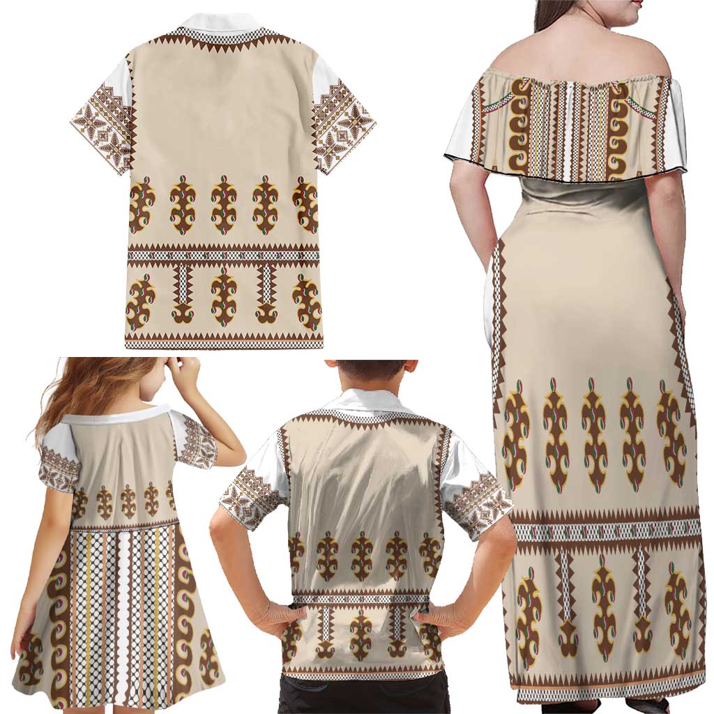 Hutsul Keptar Ukraine Family Matching Off Shoulder Maxi Dress and Hawaiian Shirt Carpathian Folk Embroidery Heritage Style