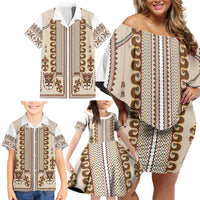 Hutsul Keptar Ukraine Family Matching Off Shoulder Short Dress and Hawaiian Shirt Carpathian Folk Embroidery Heritage Style