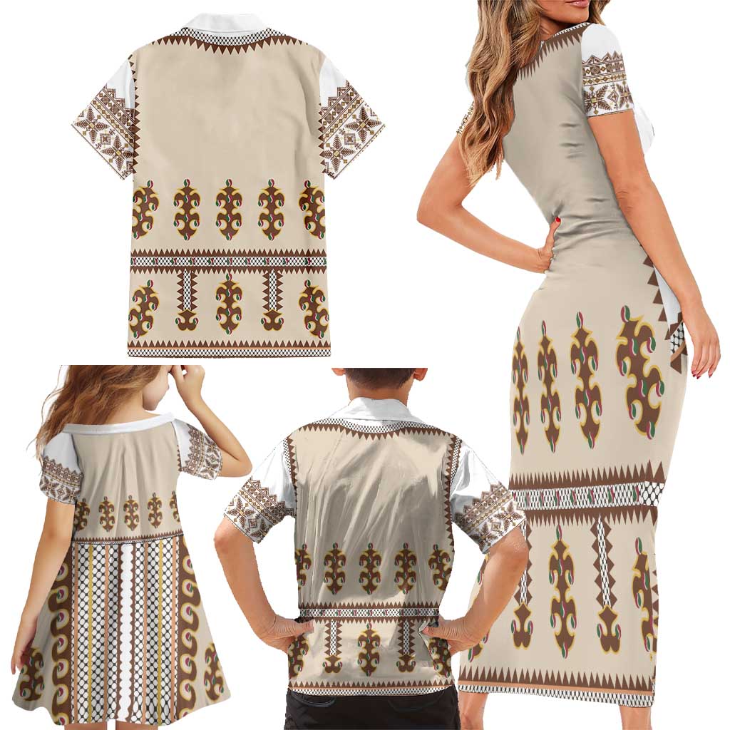 Hutsul Keptar Ukraine Family Matching Short Sleeve Bodycon Dress and Hawaiian Shirt Carpathian Folk Embroidery Heritage Style