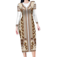 Hutsul Keptar Ukraine Long Sleeve Bodycon Dress Carpathian Folk Embroidery Heritage Style - Wonder Print Shop
