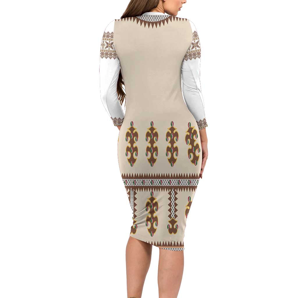 Hutsul Keptar Ukraine Long Sleeve Bodycon Dress Carpathian Folk Embroidery Heritage Style - Wonder Print Shop