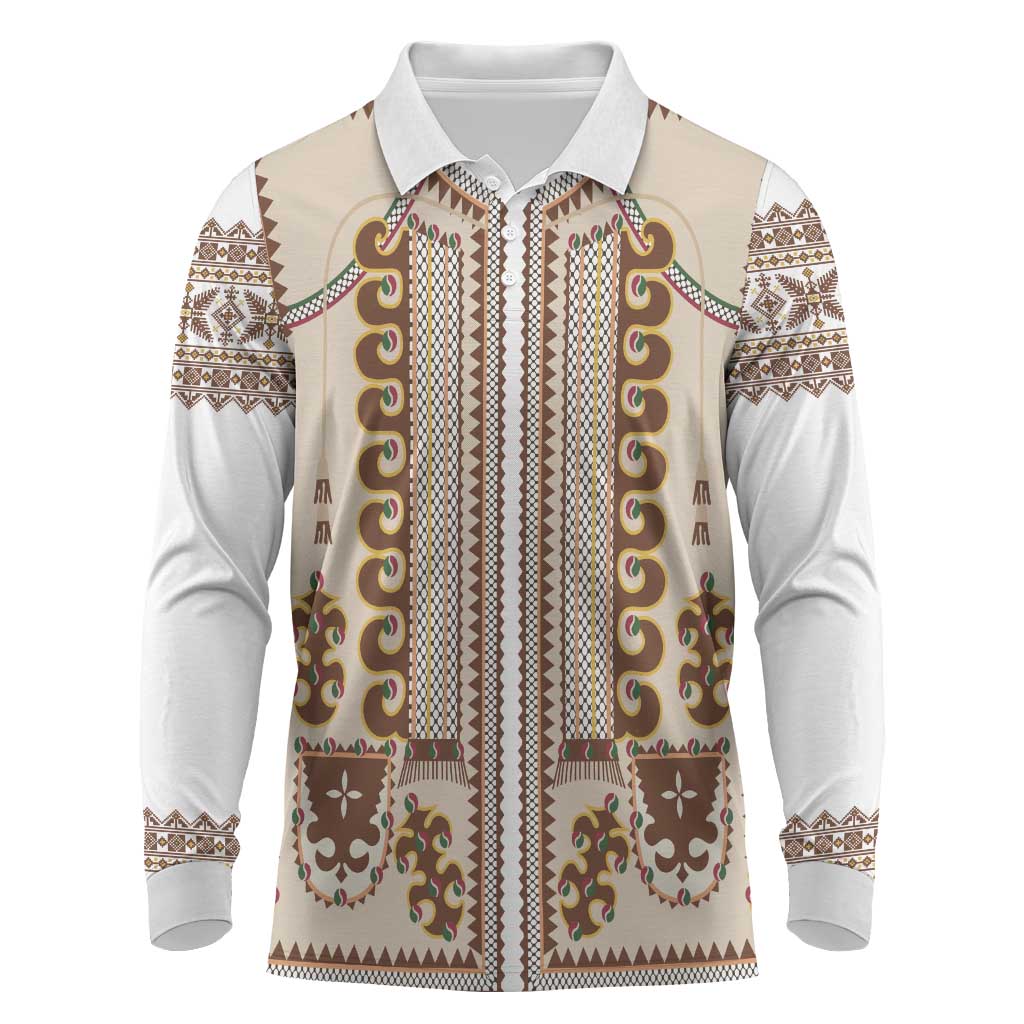 Hutsul Keptar Ukraine Long Sleeve Polo Shirt Carpathian Folk Embroidery Heritage Style - Wonder Print Shop
