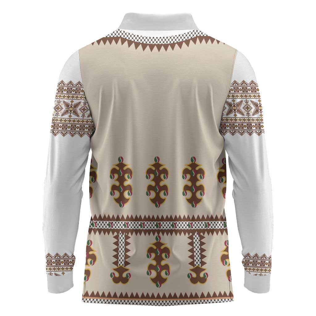 Hutsul Keptar Ukraine Long Sleeve Polo Shirt Carpathian Folk Embroidery Heritage Style - Wonder Print Shop