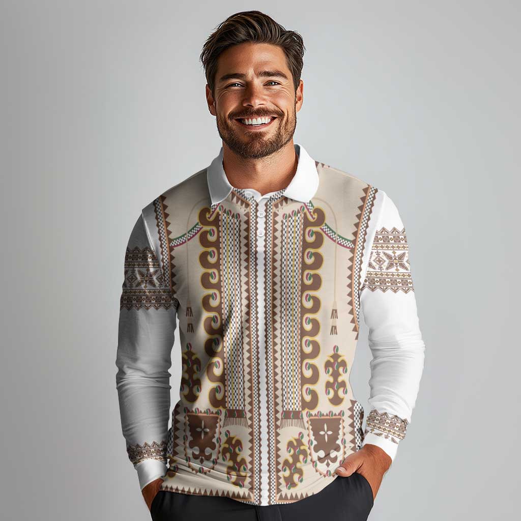 Hutsul Keptar Ukraine Long Sleeve Polo Shirt Carpathian Folk Embroidery Heritage Style - Wonder Print Shop