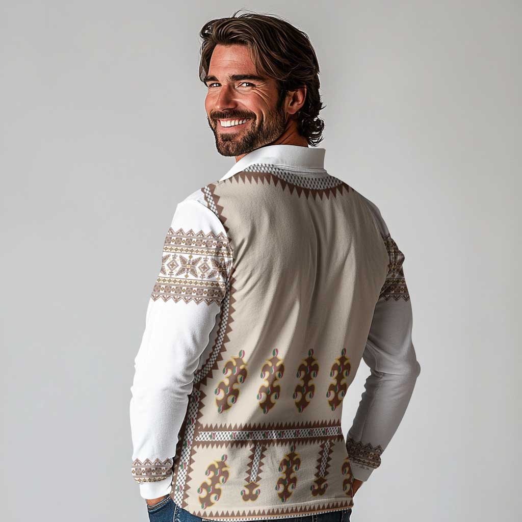 Hutsul Keptar Ukraine Long Sleeve Polo Shirt Carpathian Folk Embroidery Heritage Style - Wonder Print Shop