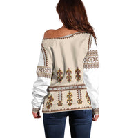 Hutsul Keptar Ukraine Off Shoulder Sweater Carpathian Folk Embroidery Heritage Style - Wonder Print Shop