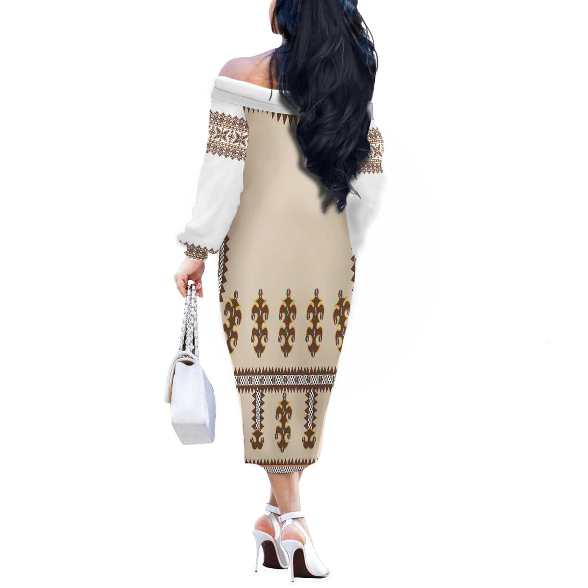 Hutsul Keptar Ukraine Off The Shoulder Long Sleeve Dress Carpathian Folk Embroidery Heritage Style - Wonder Print Shop