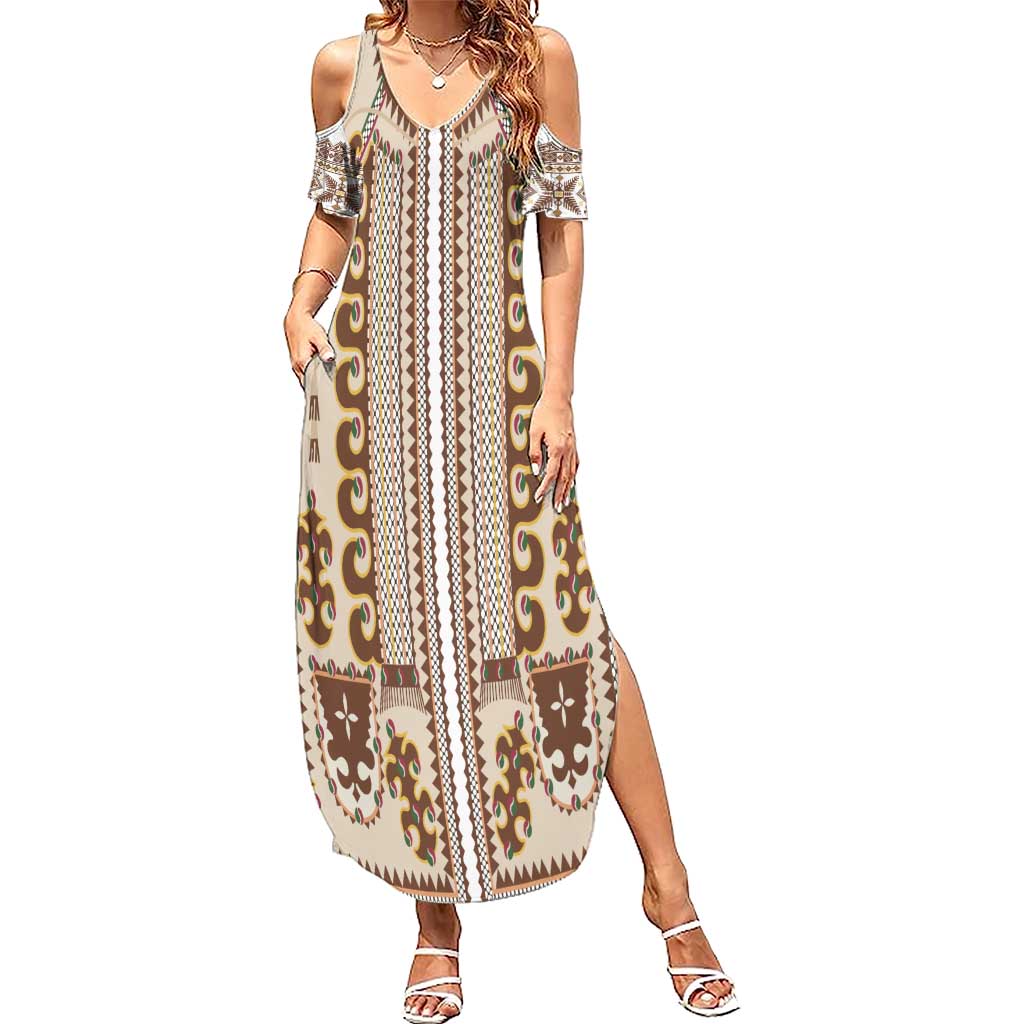 Hutsul Keptar Ukraine Summer Maxi Dress Carpathian Folk Embroidery Heritage Style - Wonder Print Shop