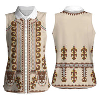 Hutsul Keptar Ukraine Women Sleeveless Polo Shirt Carpathian Folk Embroidery Heritage Style - Wonder Print Shop
