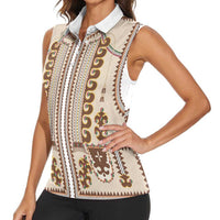 Hutsul Keptar Ukraine Women Sleeveless Polo Shirt Carpathian Folk Embroidery Heritage Style - Wonder Print Shop