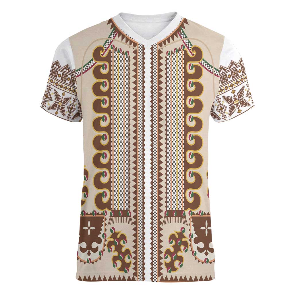 Hutsul Keptar Ukraine Women V-Neck T-Shirt Carpathian Folk Embroidery Heritage Style - Wonder Print Shop