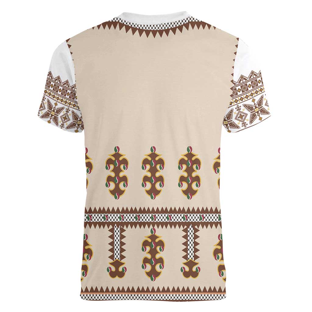 Hutsul Keptar Ukraine Women V-Neck T-Shirt Carpathian Folk Embroidery Heritage Style - Wonder Print Shop