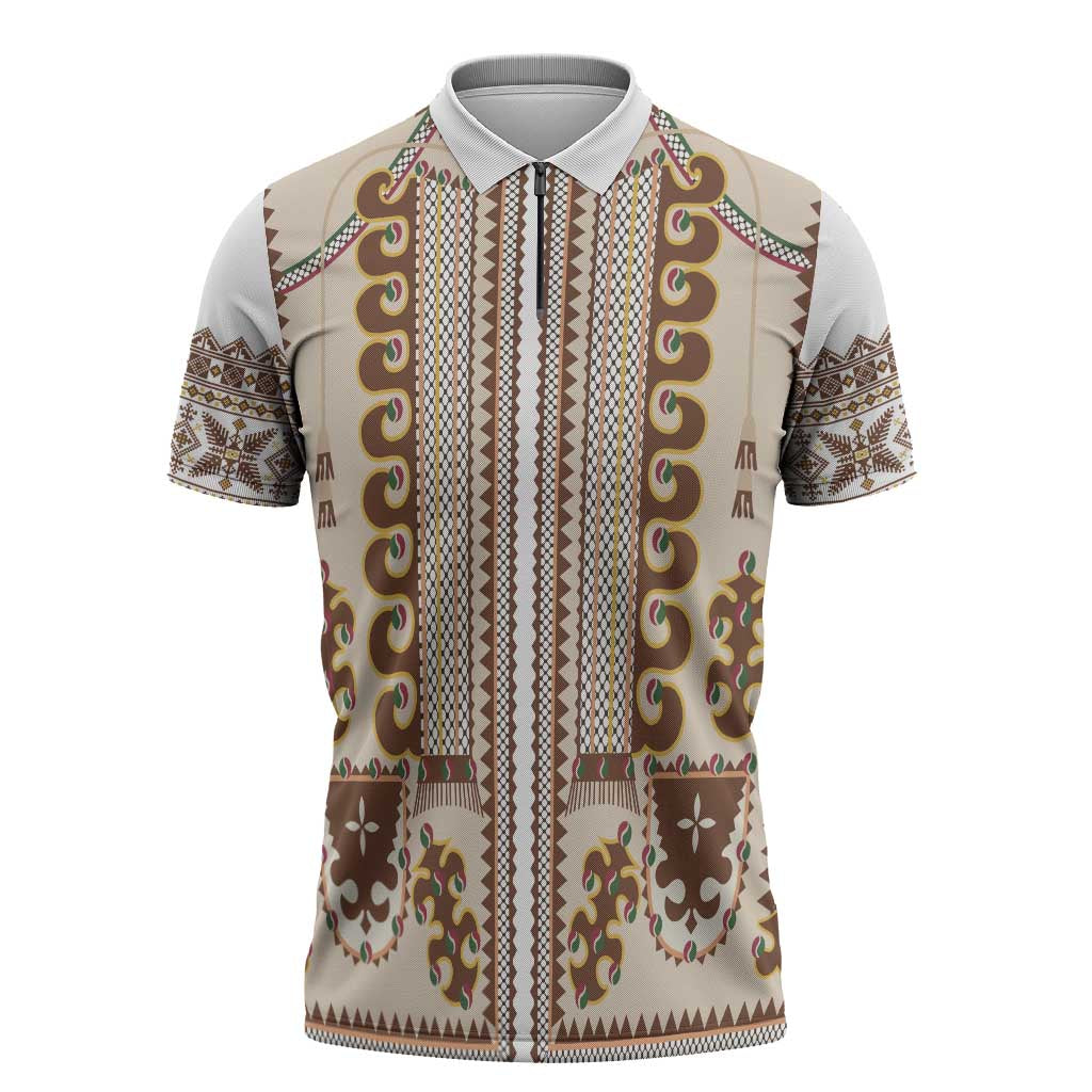 Hutsul Keptar Ukraine Zipper Polo Shirt Carpathian Folk Embroidery Heritage Style - Wonder Print Shop