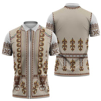Hutsul Keptar Ukraine Zipper Polo Shirt Carpathian Folk Embroidery Heritage Style - Wonder Print Shop