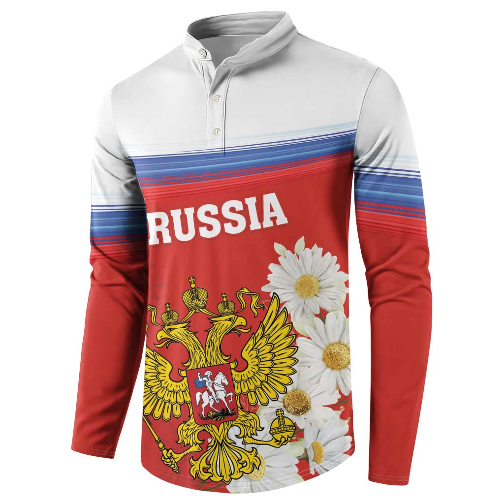 Personalized Russia Button Sweatshirt Coat Of Arms With Chamomile Flower