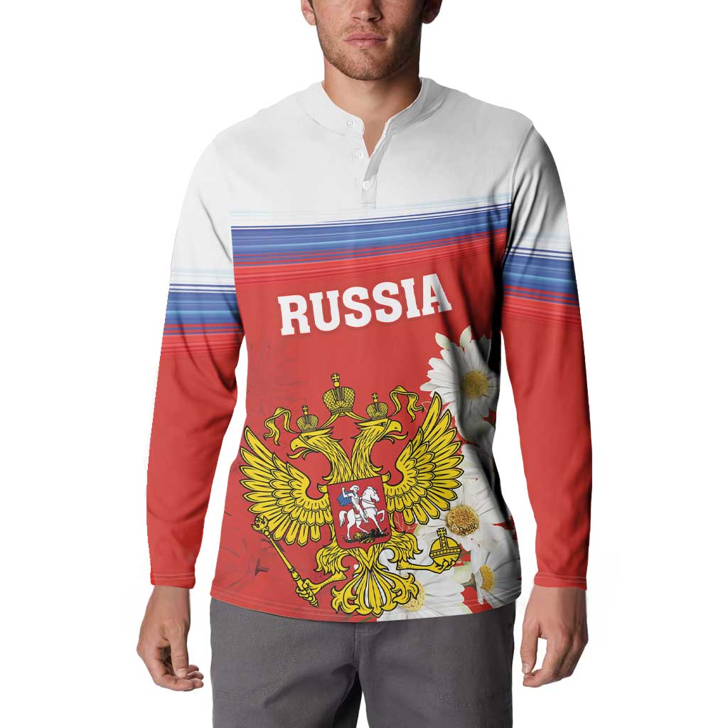 Personalized Russia Button Sweatshirt Coat Of Arms With Chamomile Flower