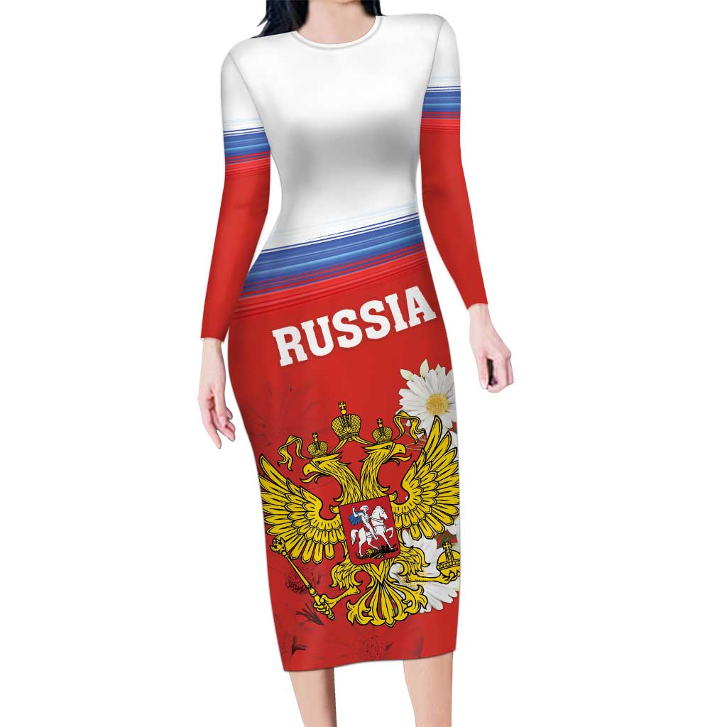 Personalized Russia Family Matching Long Sleeve Bodycon Dress and Hawaiian Shirt Coat Of Arms With Chamomile Flower