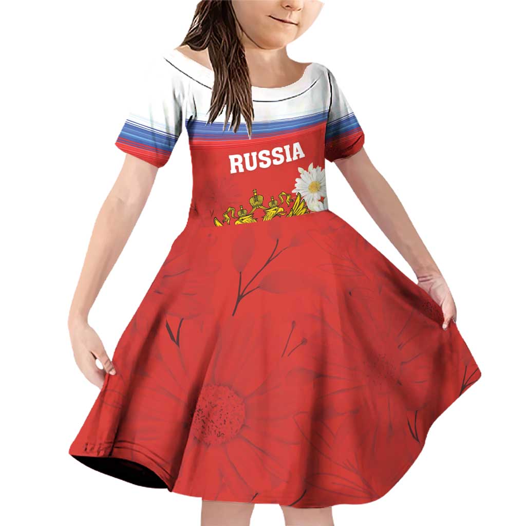 Personalized Russia Family Matching Off Shoulder Short Dress and Hawaiian Shirt Coat Of Arms With Chamomile Flower
