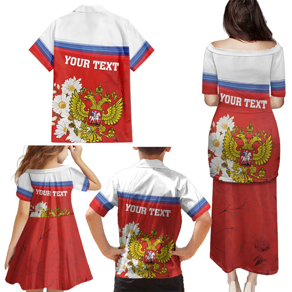 Personalized Russia Family Matching Puletasi and Hawaiian Shirt Coat Of Arms With Chamomile Flower