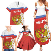 Personalized Russia Family Matching Summer Maxi Dress and Hawaiian Shirt Coat Of Arms With Chamomile Flower