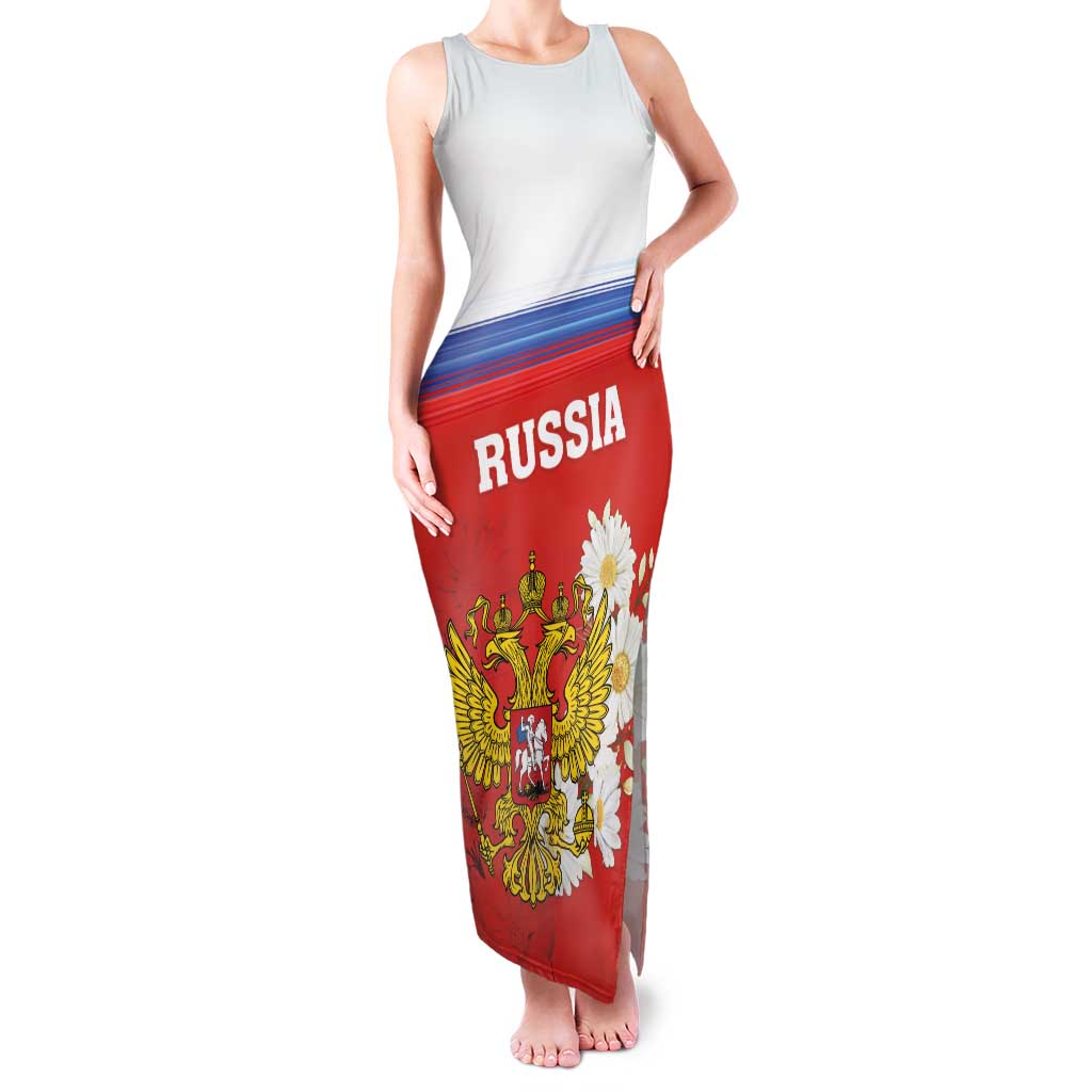 Personalized Russia Family Matching Tank Maxi Dress and Hawaiian Shirt Coat Of Arms With Chamomile Flower