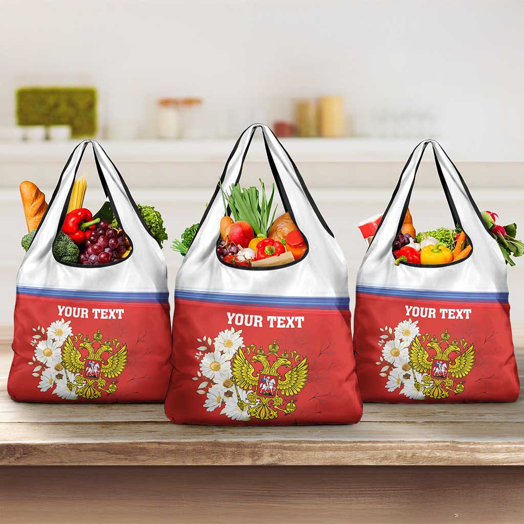 Personalized Russia Grocery Bag Coat Of Arms With Chamomile Flower