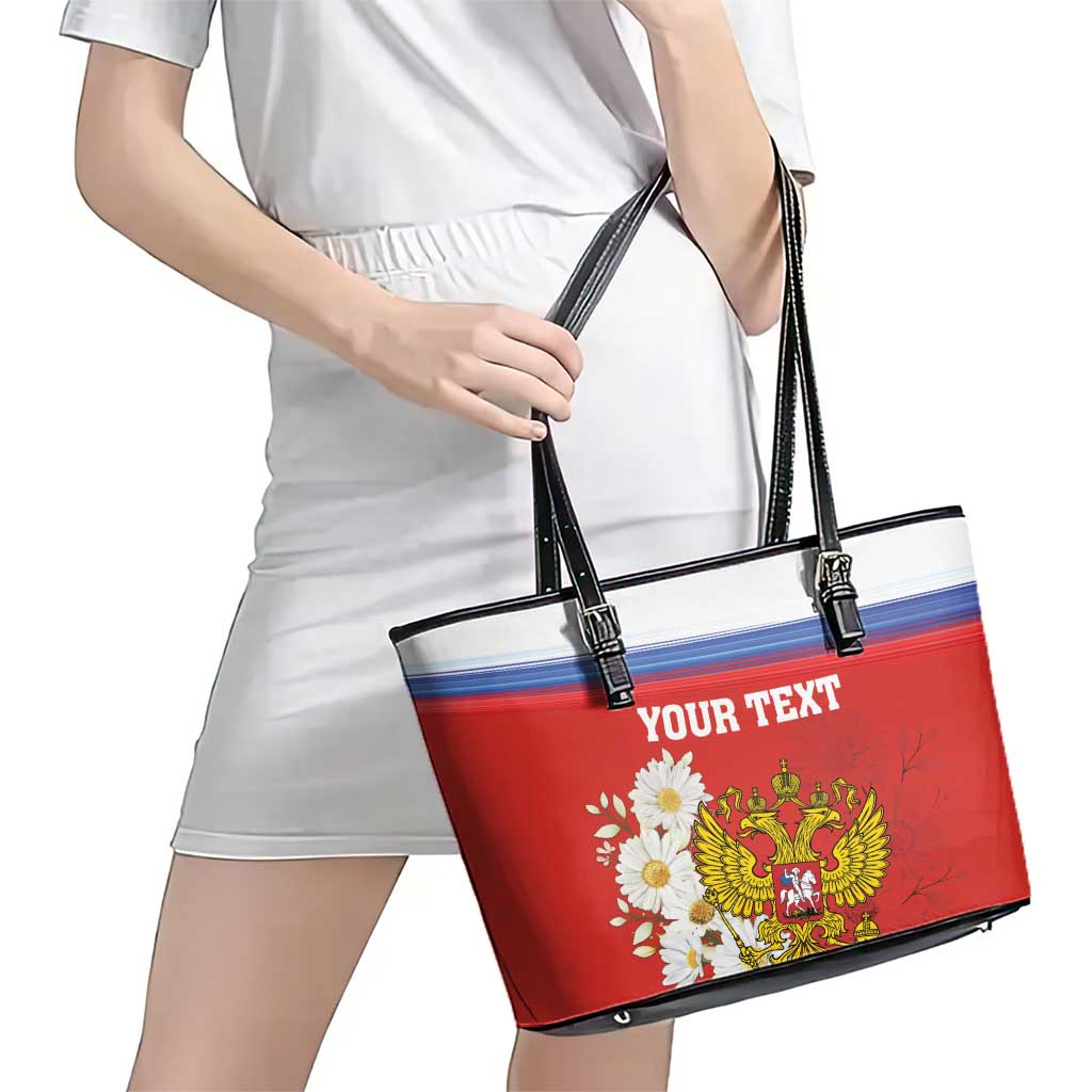 Personalized Russia Leather Tote Bag Coat Of Arms With Chamomile Flower