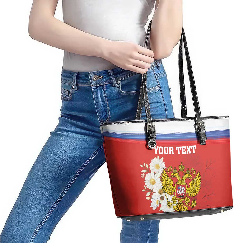Personalized Russia Leather Tote Bag Coat Of Arms With Chamomile Flower