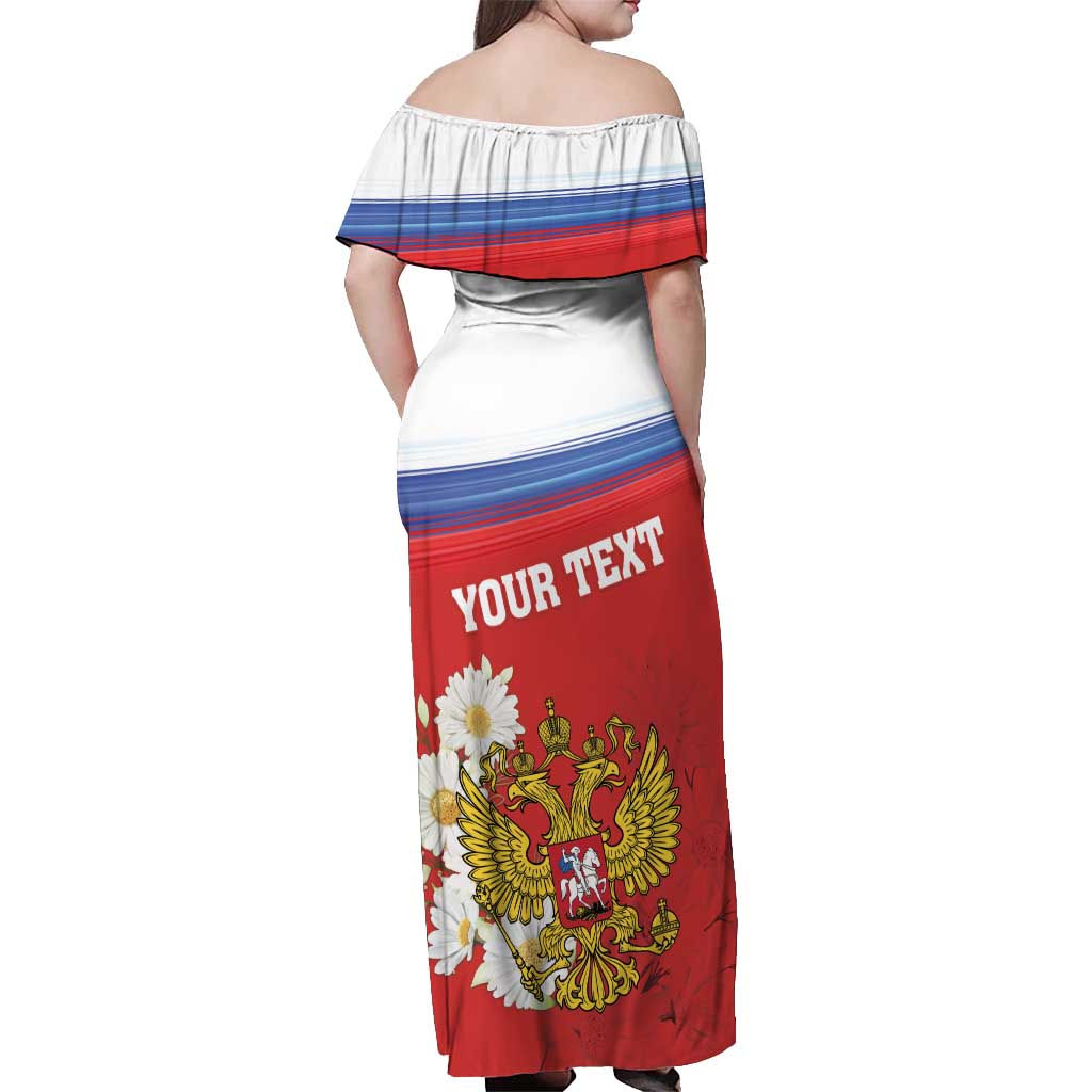Personalized Russia Off Shoulder Maxi Dress Coat Of Arms With Chamomile Flower