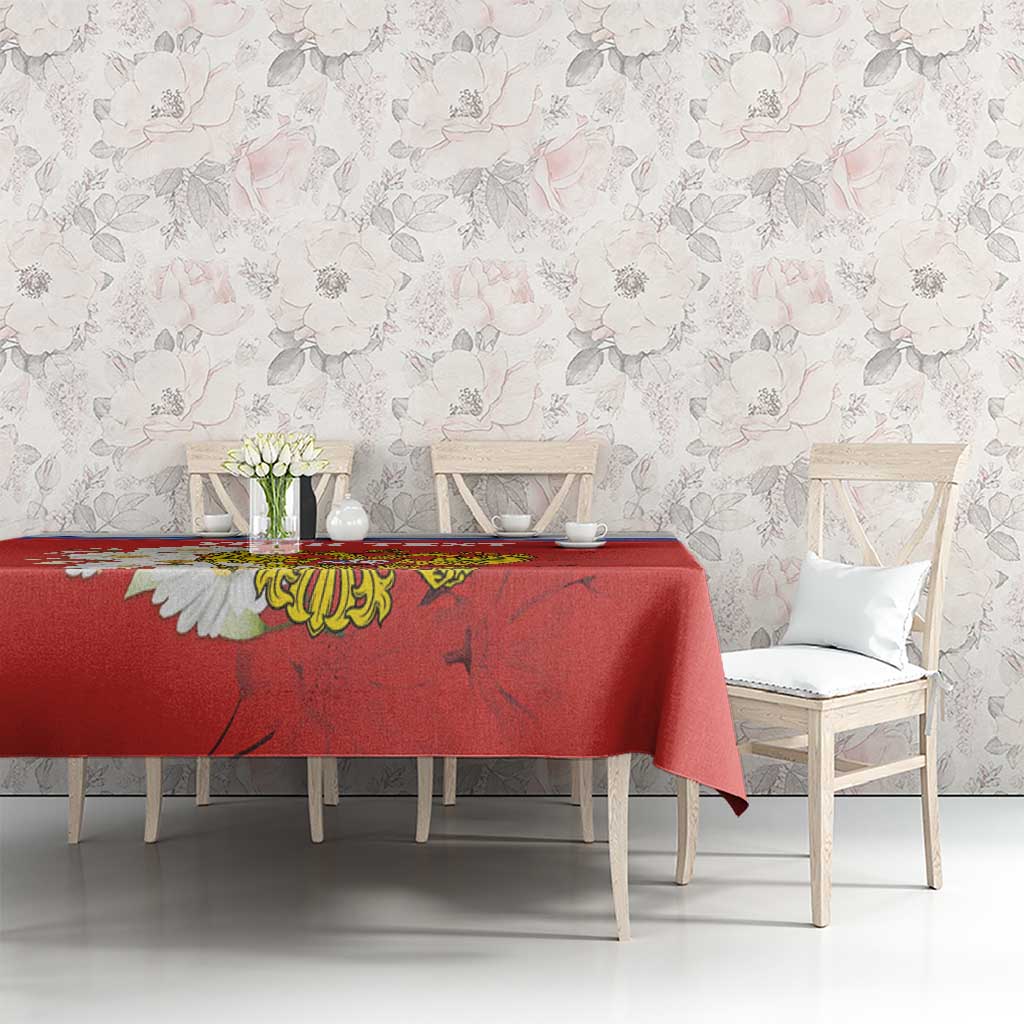 Personalized Russia Tablecloth Coat Of Arms With Chamomile Flower