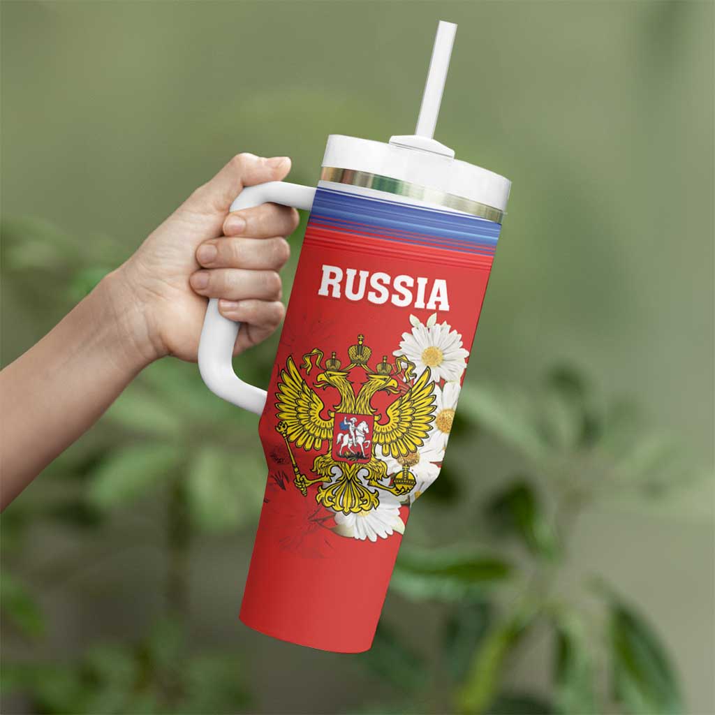 Personalized Russia Tumbler With Handle Coat Of Arms With Chamomile Flower