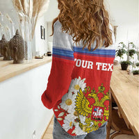 Personalized Russia Women Casual Shirt Coat Of Arms With Chamomile Flower
