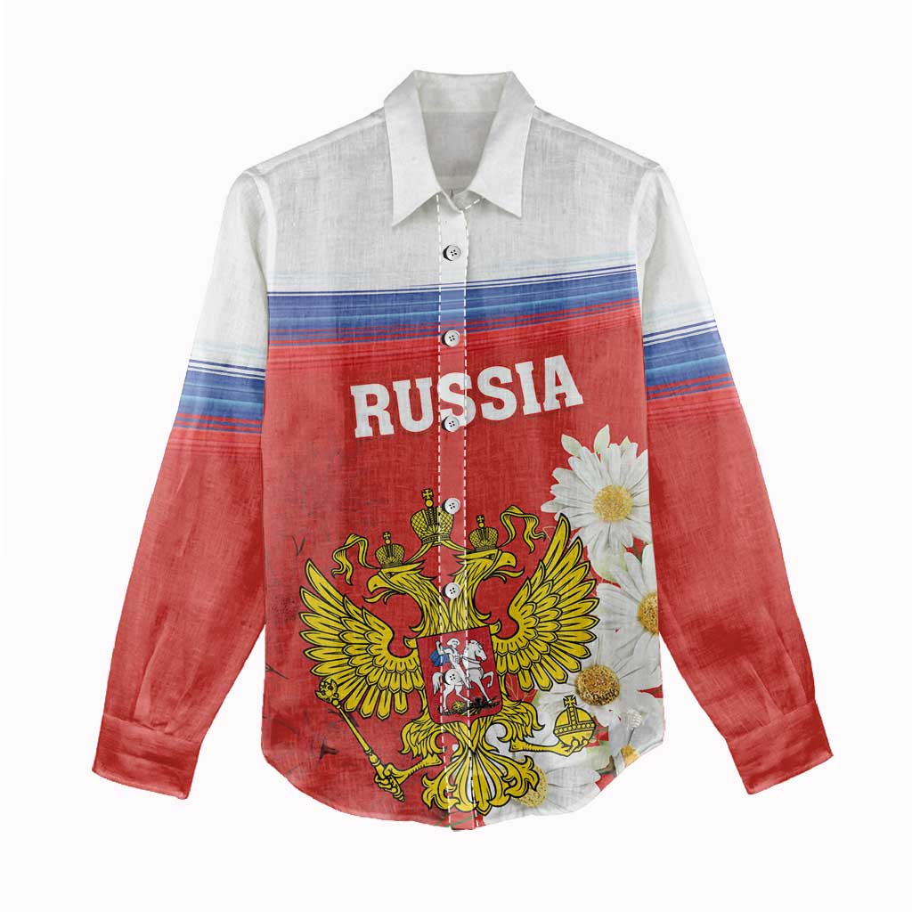 Personalized Russia Women Casual Shirt Coat Of Arms With Chamomile Flower