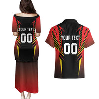 Custom Belgium Football Couples Matching Puletasi and Hawaiian Shirt Les Diables rouges Devil Mascot