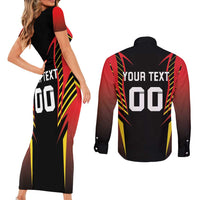 Custom Belgium Football Couples Matching Short Sleeve Bodycon Dress and Long Sleeve Button Shirt Les Diables rouges Devil Mascot