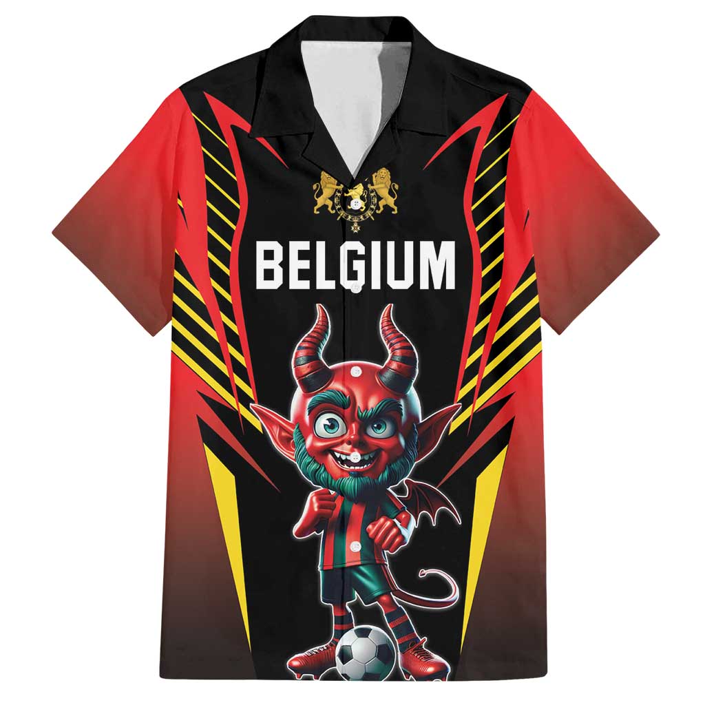 Custom Belgium Football Family Matching Long Sleeve Bodycon Dress and Hawaiian Shirt Les Diables rouges Devil Mascot