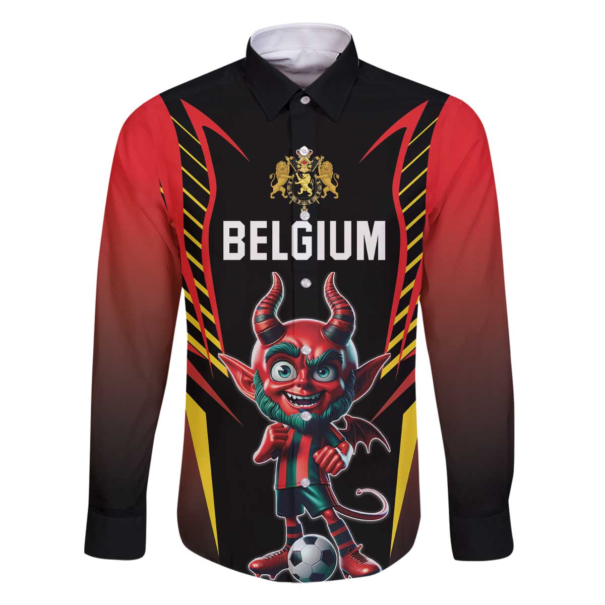 Custom Belgium Football Family Matching Off The Shoulder Long Sleeve Dress and Hawaiian Shirt Les Diables rouges Devil Mascot
