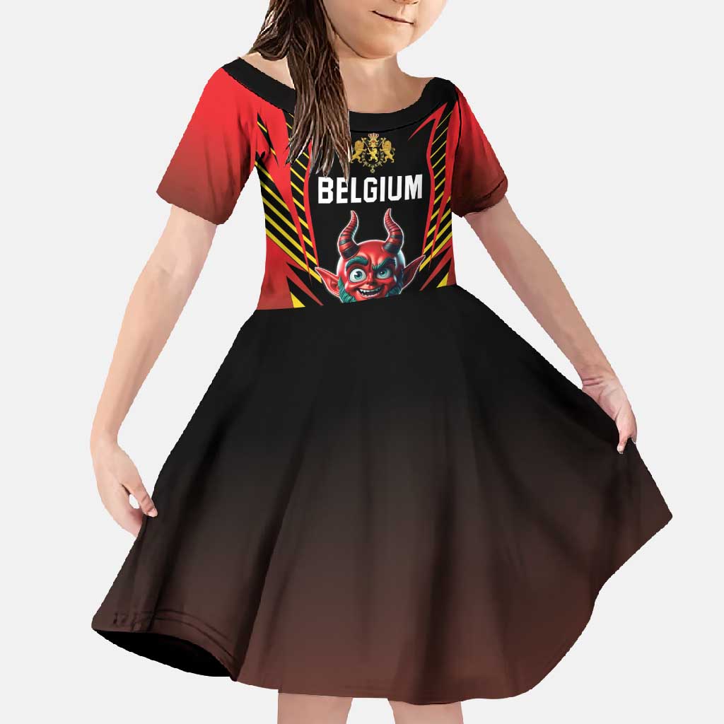 Custom Belgium Football Family Matching Off Shoulder Maxi Dress and Hawaiian Shirt Les Diables rouges Devil Mascot
